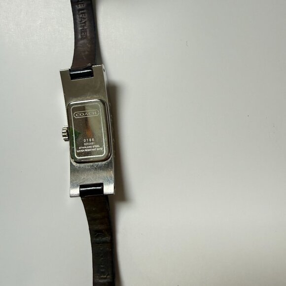 Coach Women\'s Silver Rectangular Swiss Quartz Watch with Black Leather Strap main image 5